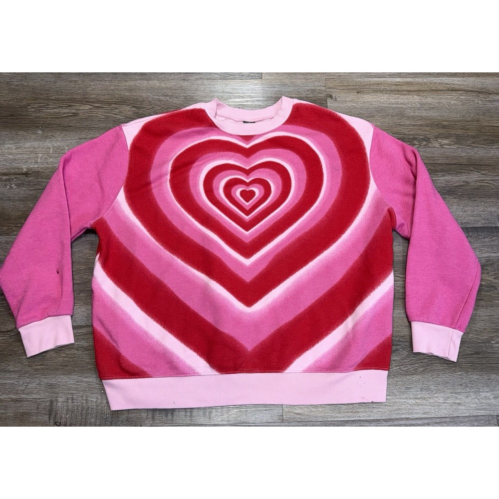 Wild Fable Pink Red Concentric Heart Pullover Sweatshirt Womens M Oversized Fit